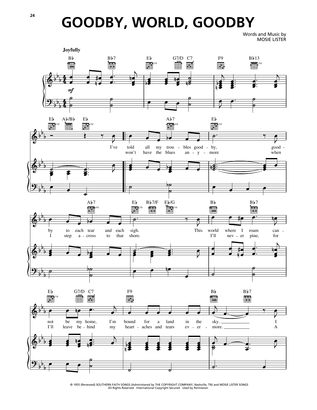 Mosie Lister Goodbye World Goodbye Sheet Music