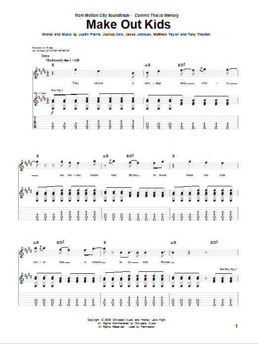 Motion City Soundtrack Make Out Kids Sheet Music