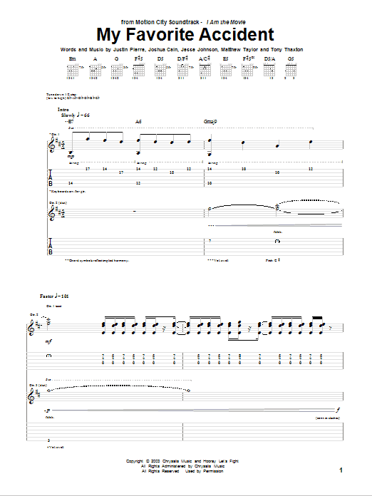 Motion City Soundtrack My Favorite Accident Sheet Music