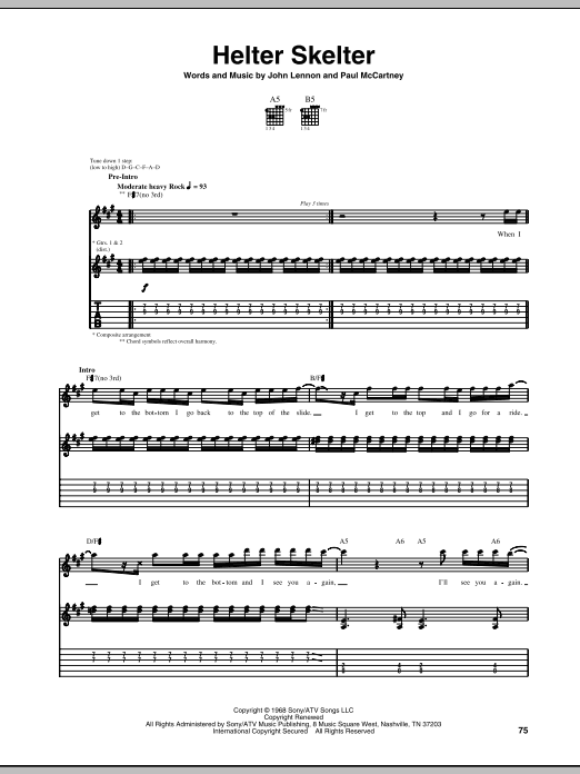 Motley Crue Helter Skelter Sheet Music
