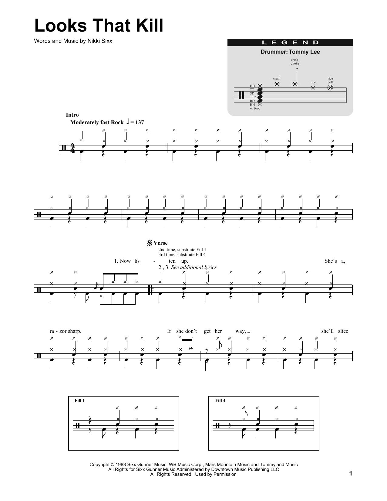 Motley Crue Looks That Kill Sheet Music