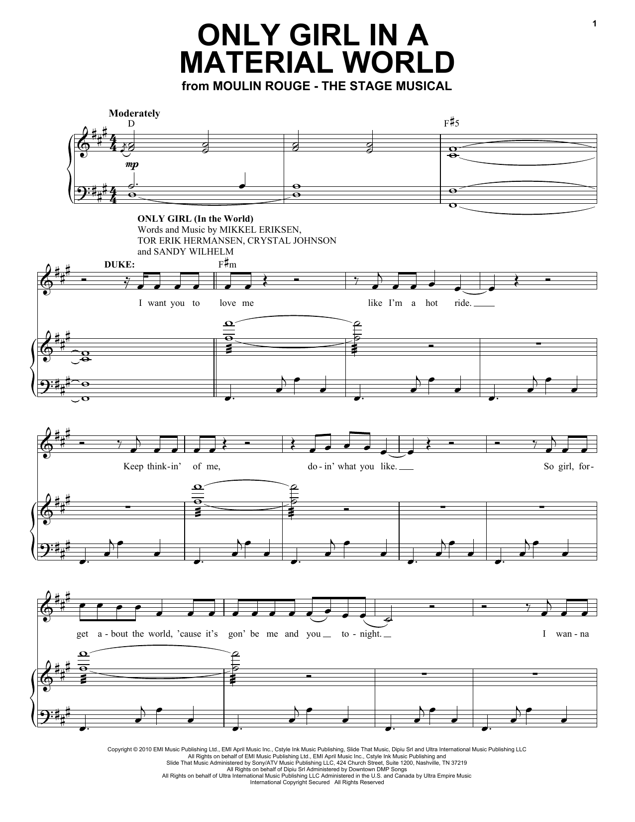 Moulin Rouge! The Musical Cast Only Girl In A Material World (from Moulin Rouge! The Musical) Sheet Music