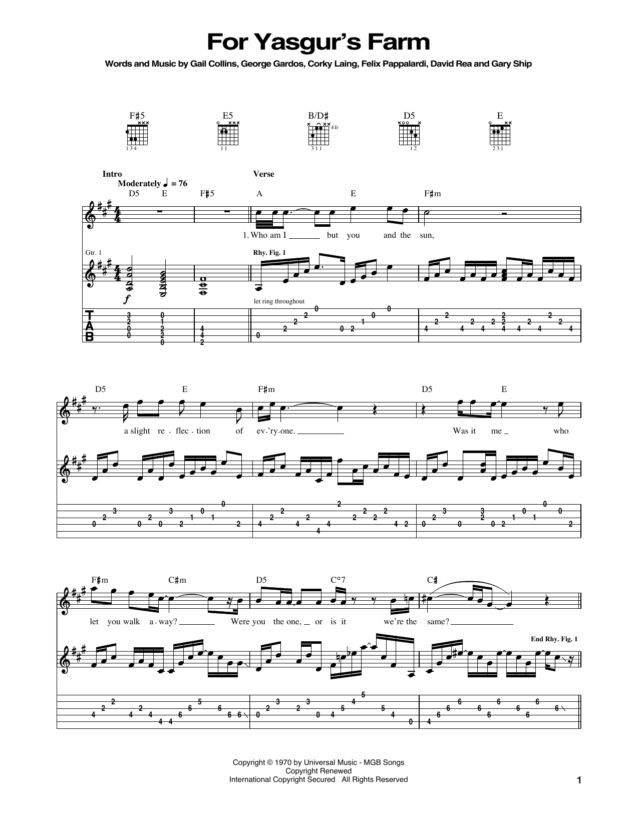 Mountain For Yasgur's Farm Sheet Music