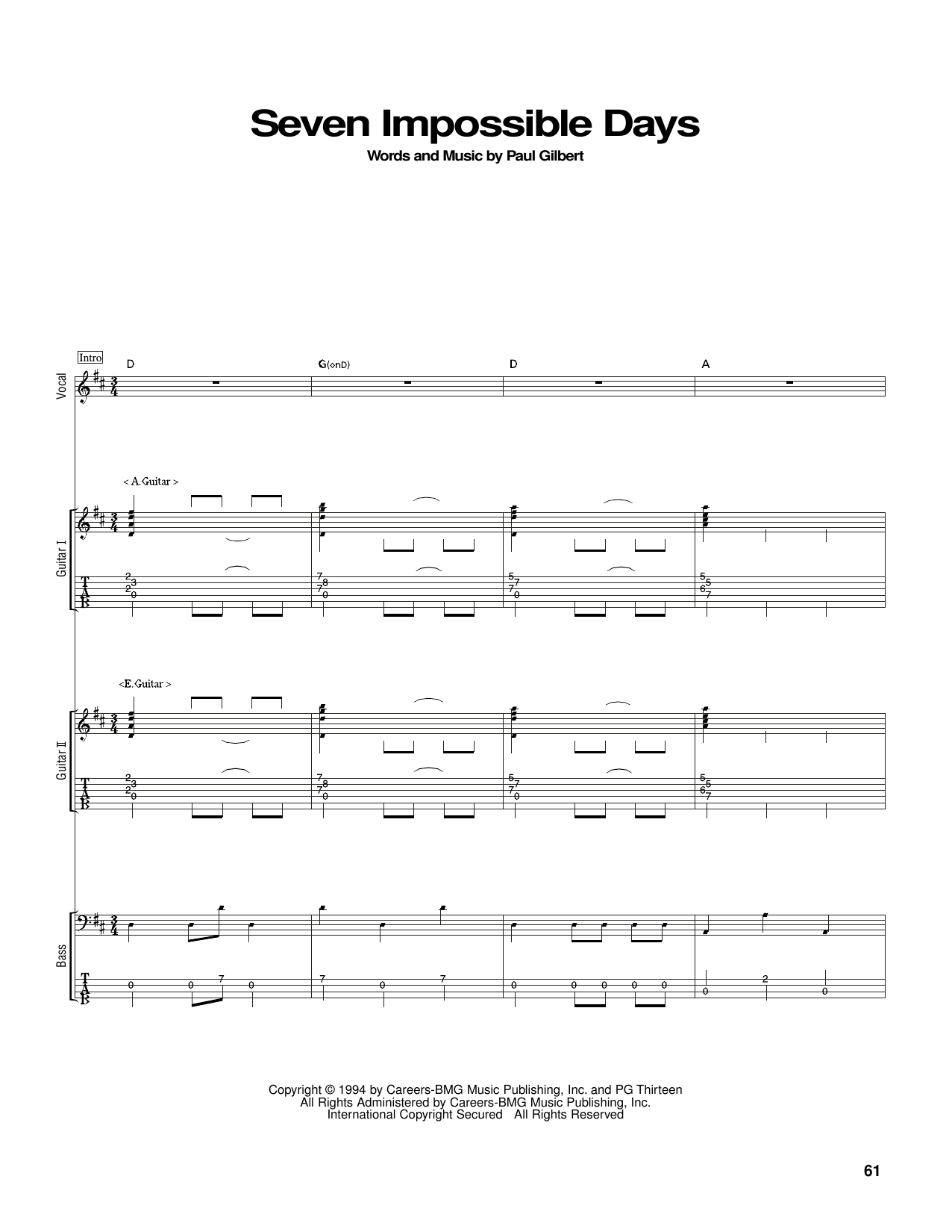 Mr. Big Seven Impossible Days Sheet Music