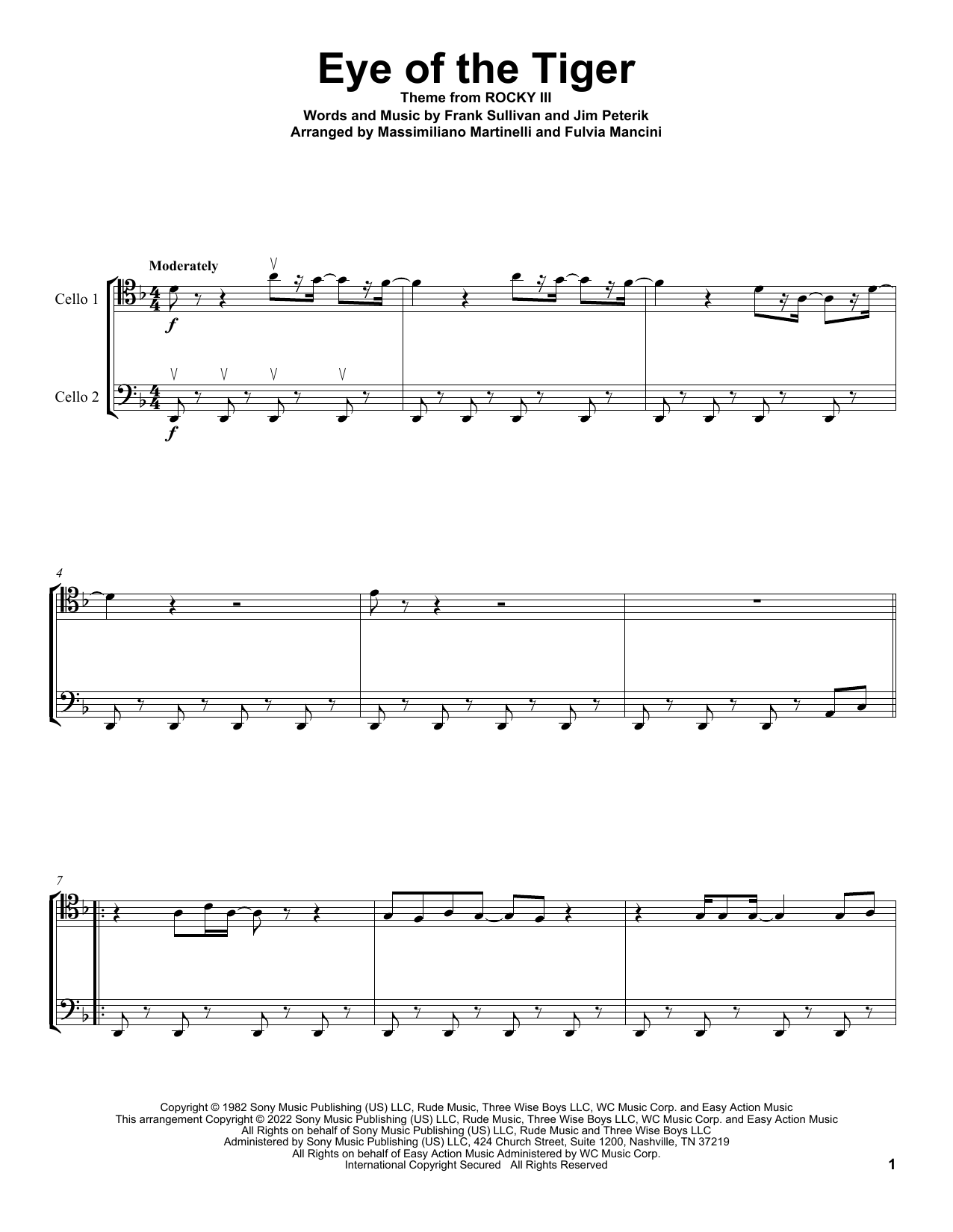 Mr & Mrs Cello Eye Of The Tiger Sheet Music