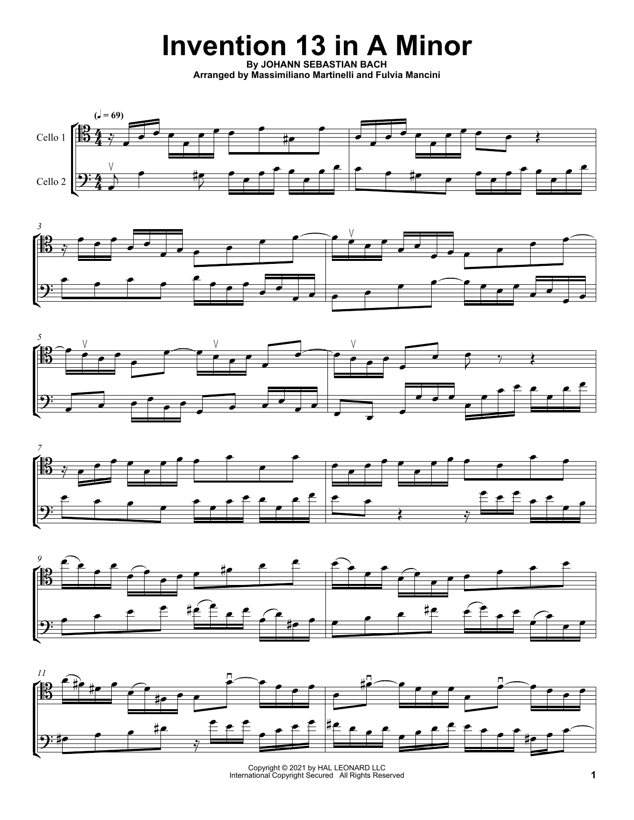 Mr & Mrs Cello Invention 13 In A Minor Sheet Music