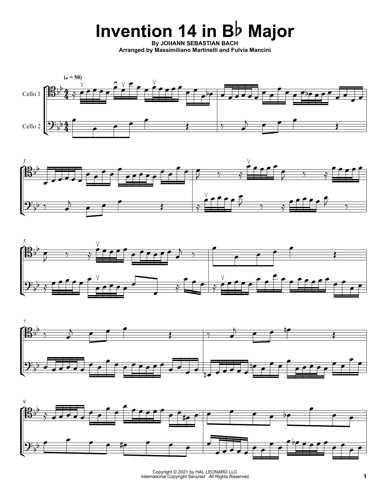 Mr & Mrs Cello Invention 14 In B-Flat Major Sheet Music