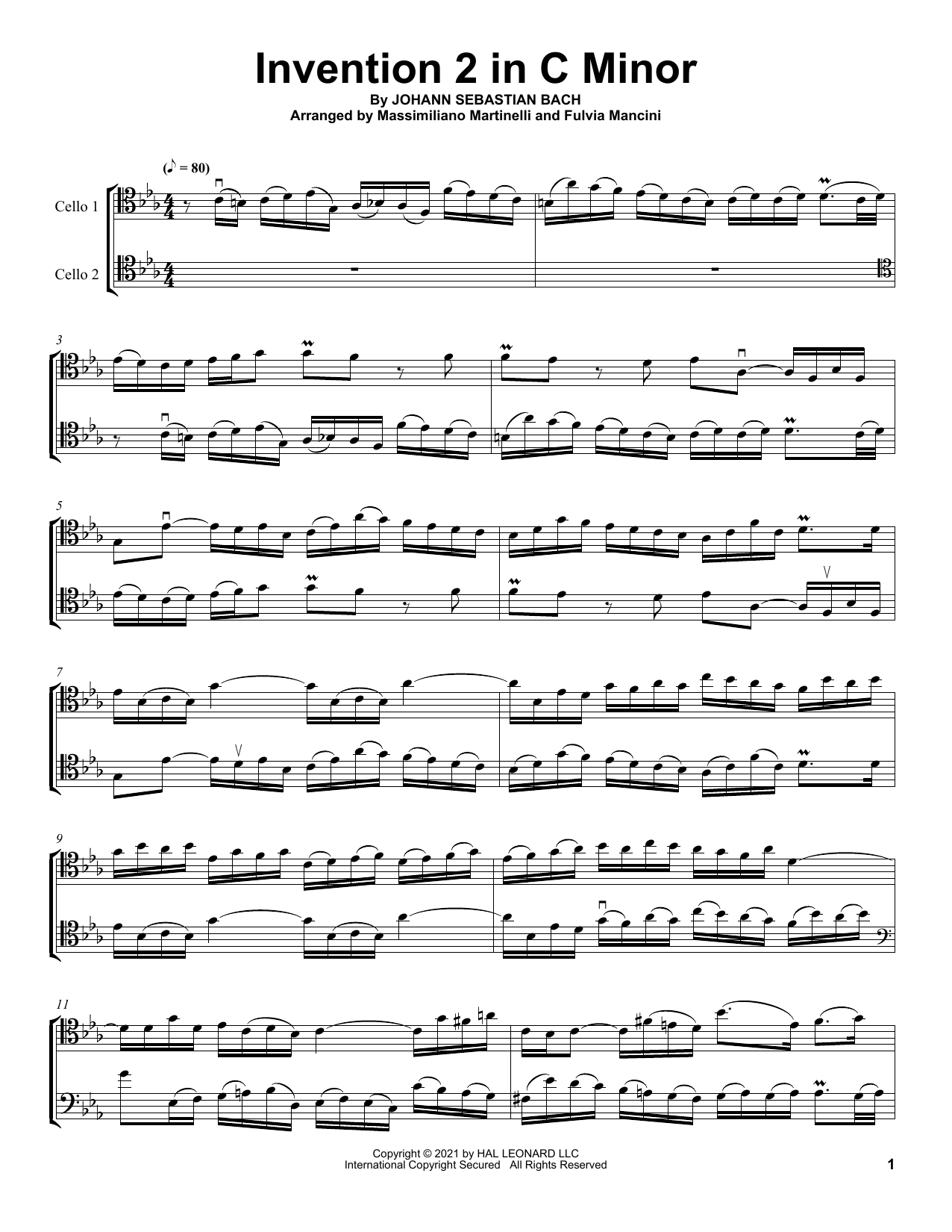 Mr & Mrs Cello Invention 2 In C Minor Sheet Music