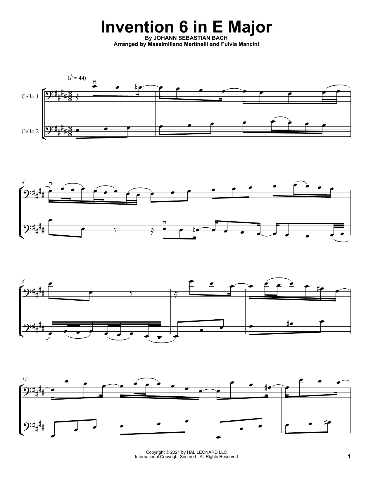 Mr & Mrs Cello Invention 6 In E Major Sheet Music