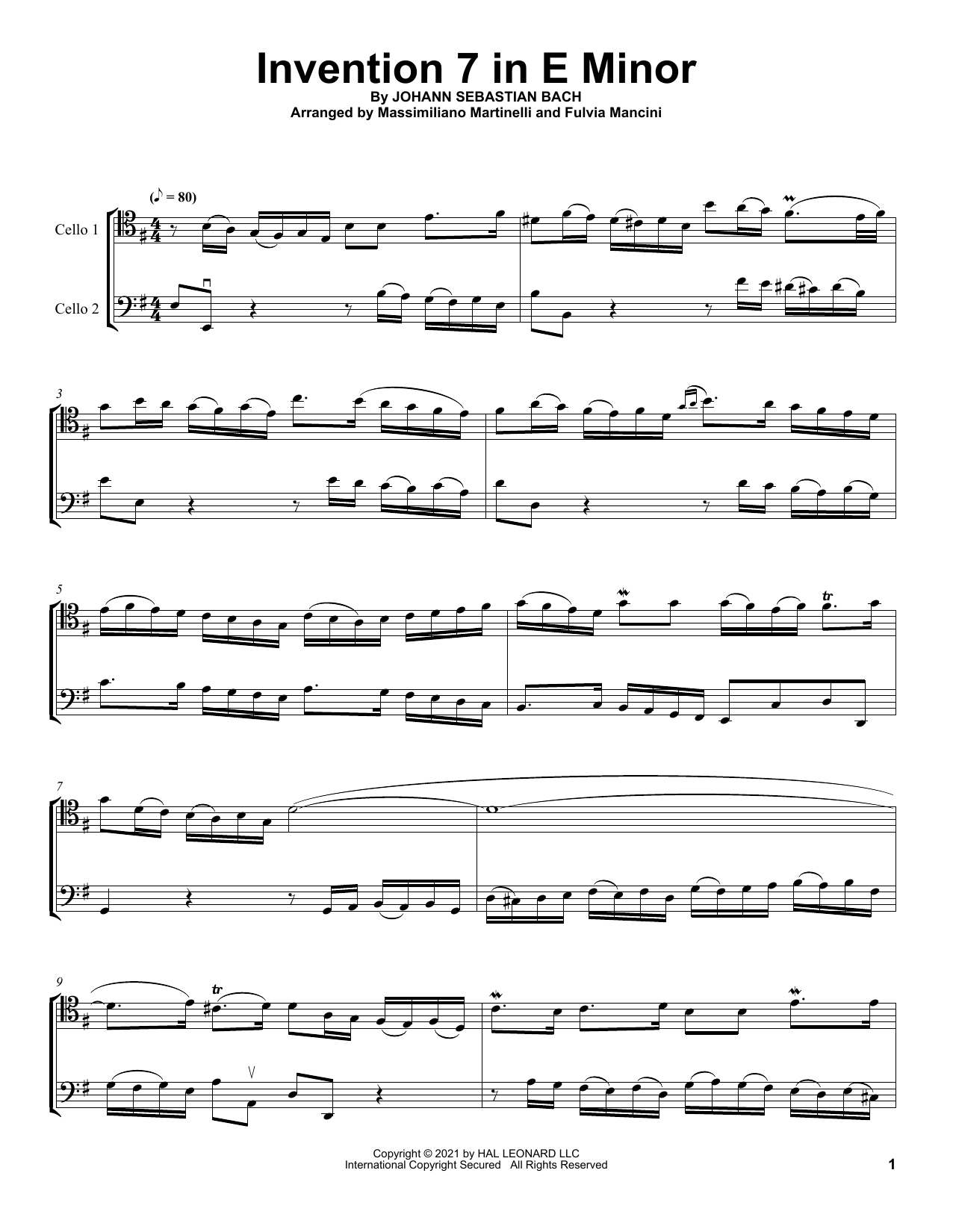 Mr & Mrs Cello Invention 7 In E Minor Sheet Music