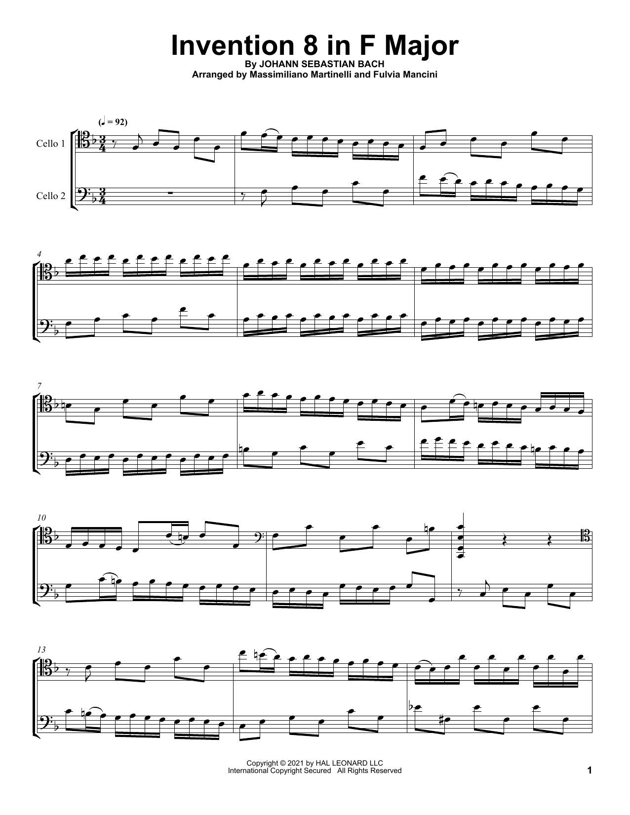 Mr & Mrs Cello Invention 8 In F Major Sheet Music