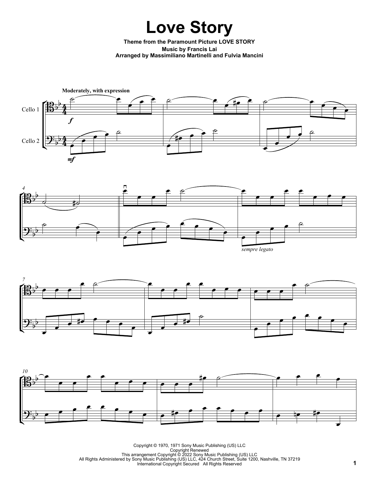 Mr & Mrs Cello Love Story (from Love Story) Sheet Music