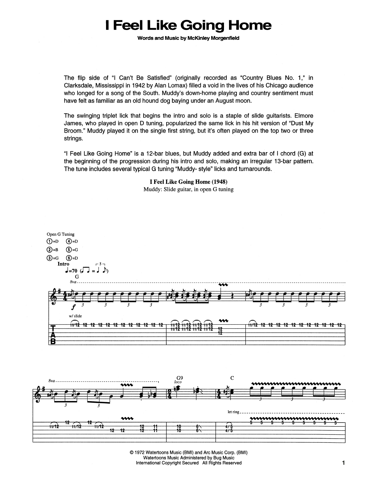 Muddy Waters I Feel Like Going Home Sheet Music