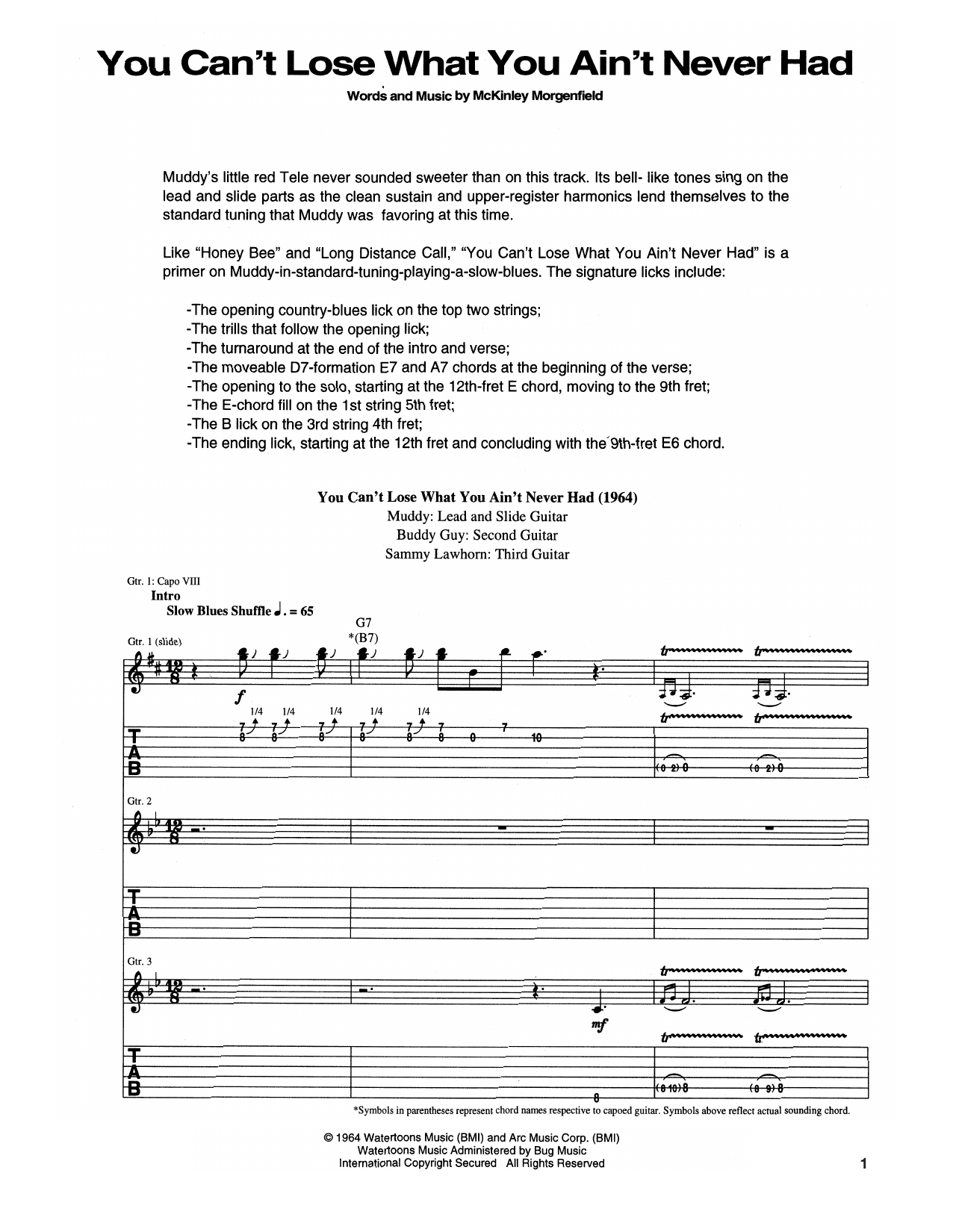 Muddy Waters You Can't Lose What You Ain't Never Had Sheet Music