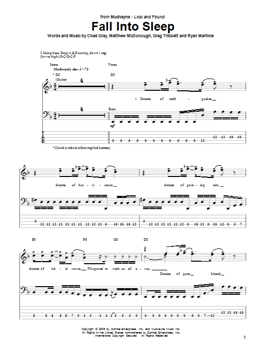 Mudvayne Fall Into Sleep Sheet Music