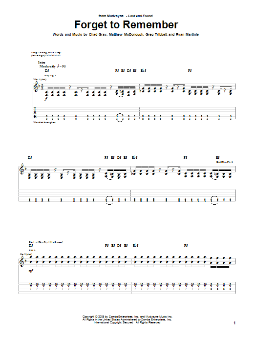 Mudvayne Forget To Remember Sheet Music