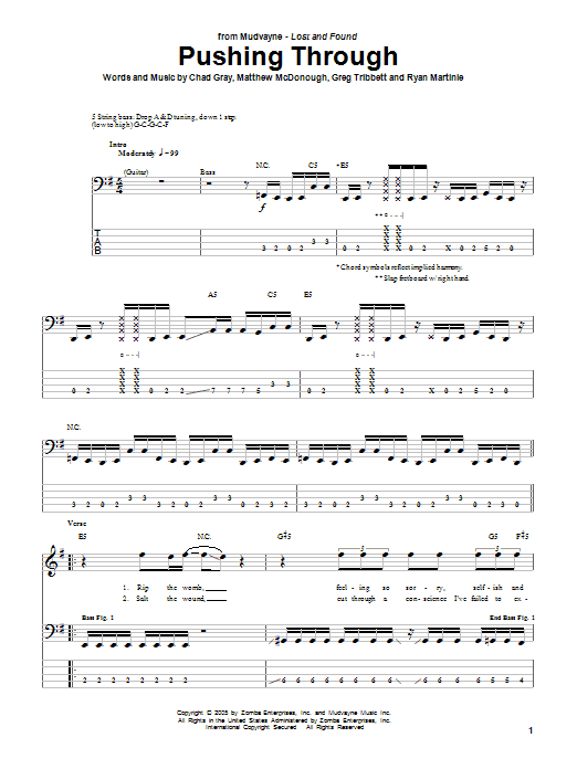 Mudvayne Pushing Through Sheet Music