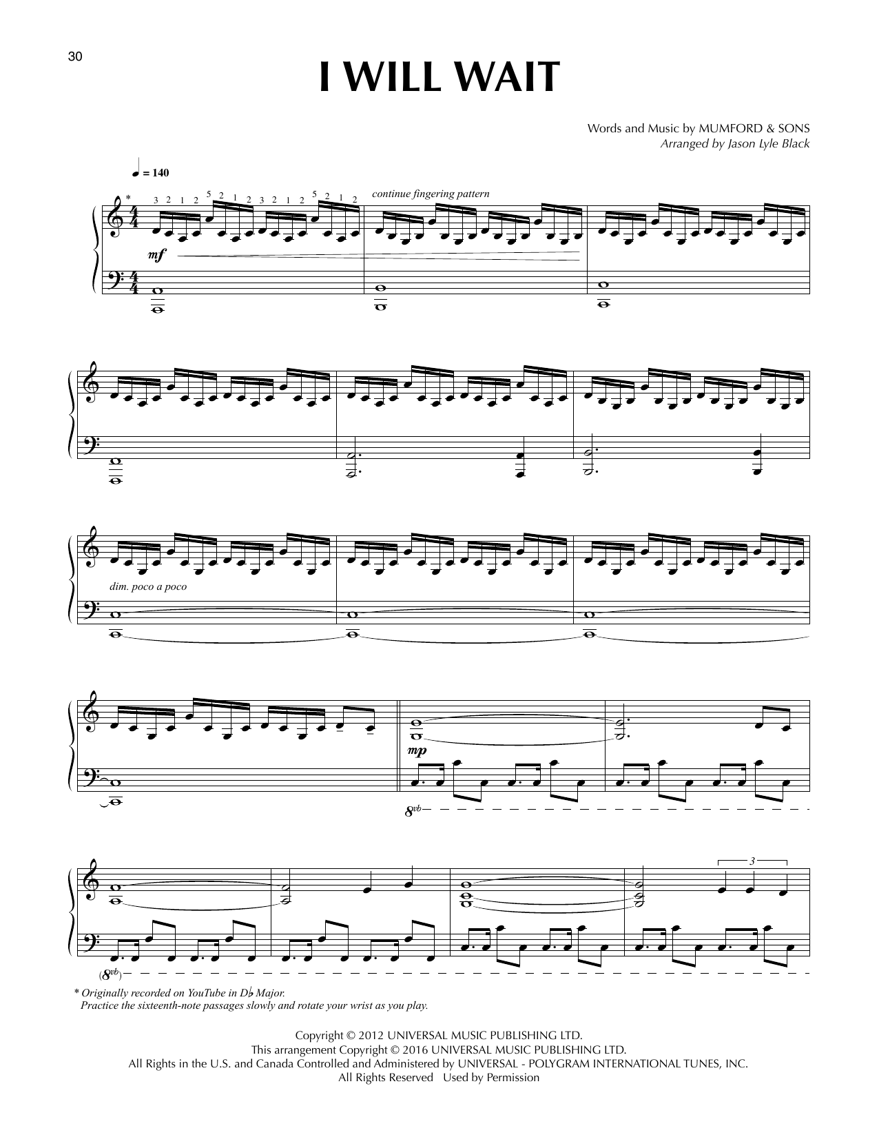 Mumford & Sons I Will Wait (arr. Jason Lyle Black) Sheet Music
