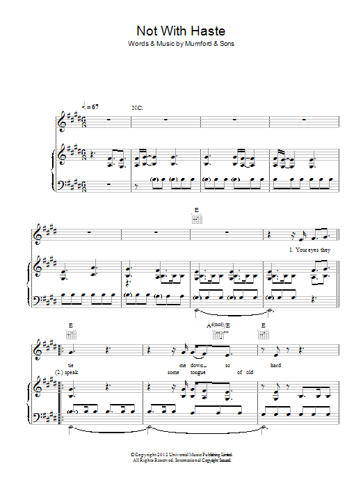 Mumford & Sons Not With Haste Sheet Music