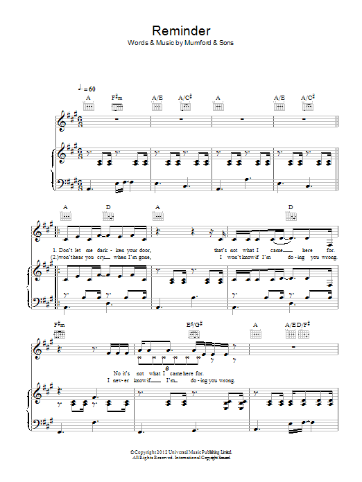Mumford & Sons Reminder Sheet Music