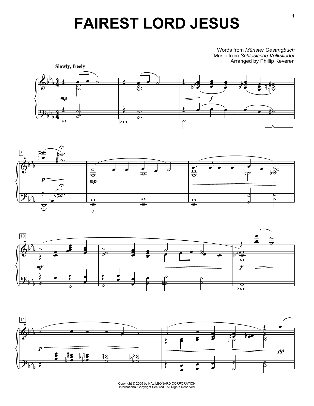 Munster Gesangbuch Fairest Lord Jesus [Jazz version] (arr. Phillip Keveren) Sheet Music