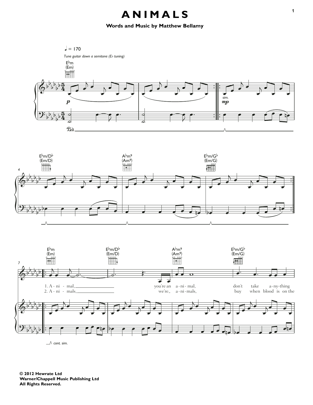 Muse Animals Sheet Music
