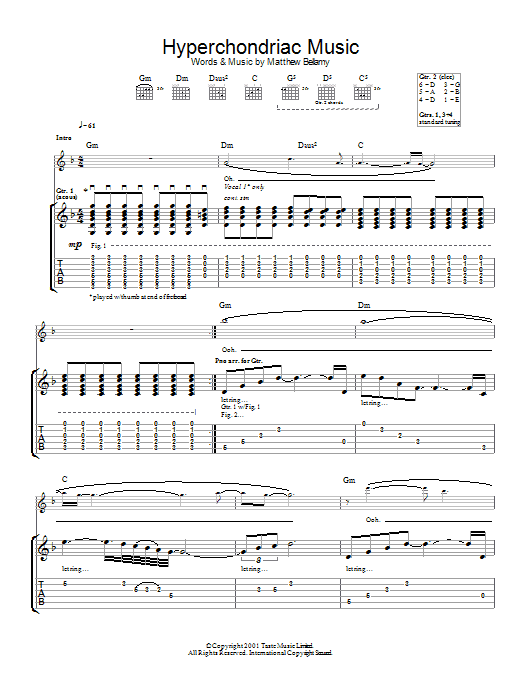 Muse Hyper Chondriac Music Sheet Music