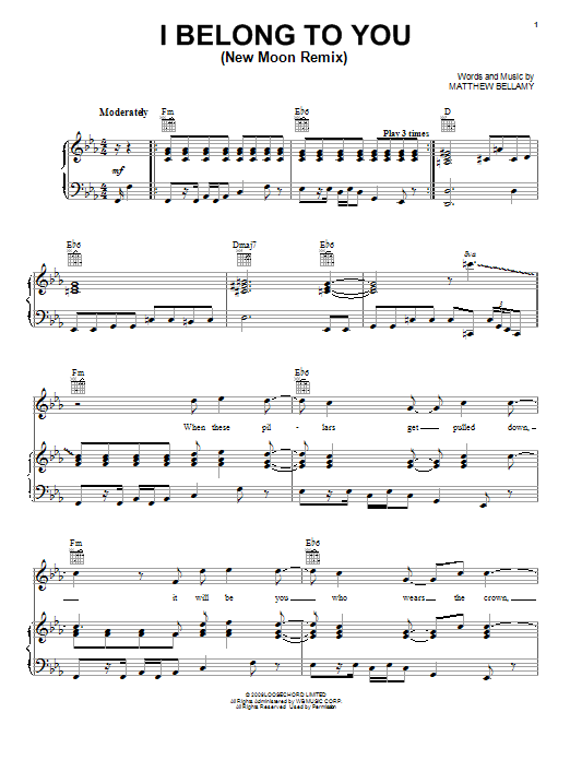 Muse I Belong To You (New Moon Remix) Sheet Music