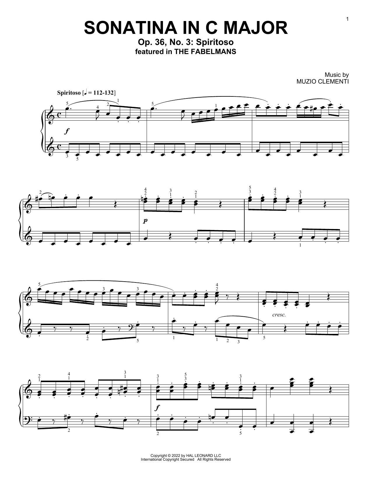 Muzio Clementi Sonatina In C Major (Op. 36, No. 3: Spiritoso) Sheet Music