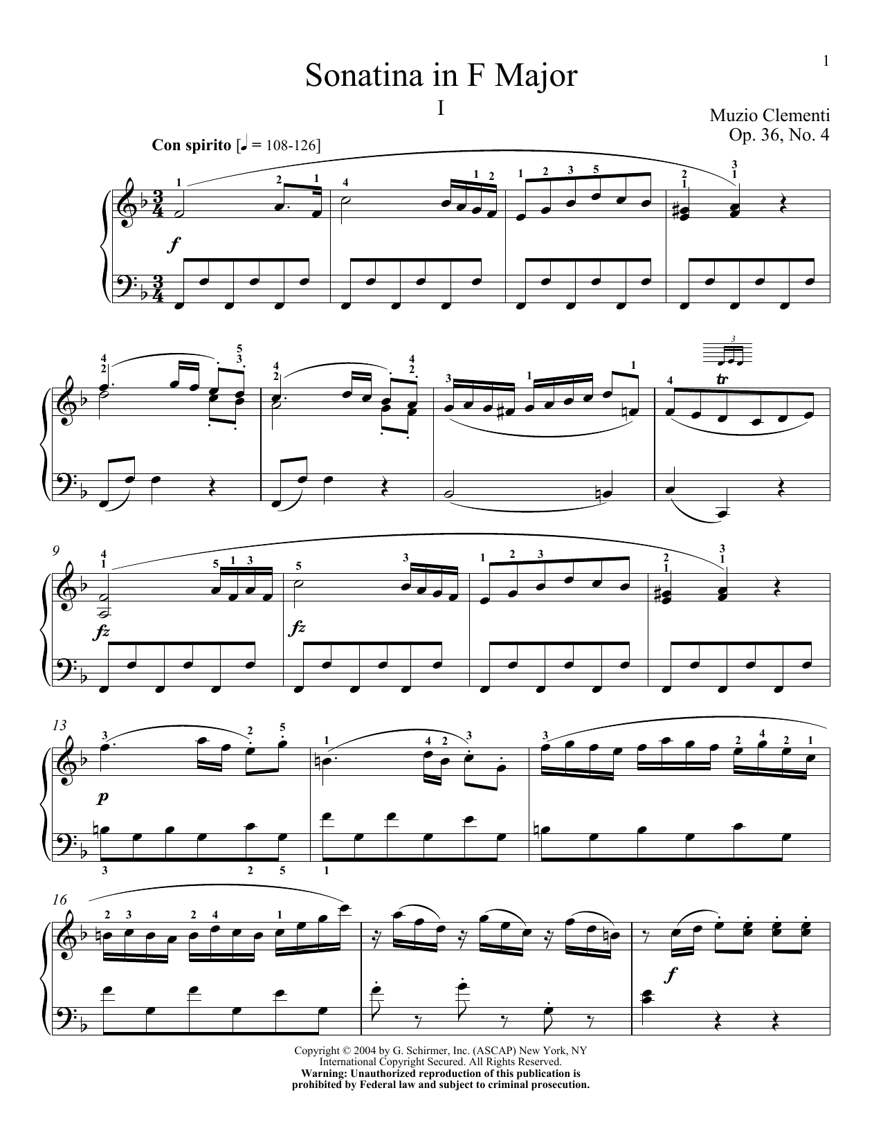 Muzio Clementi Sonatina In F Major, Op. 36, No. 4 Sheet Music