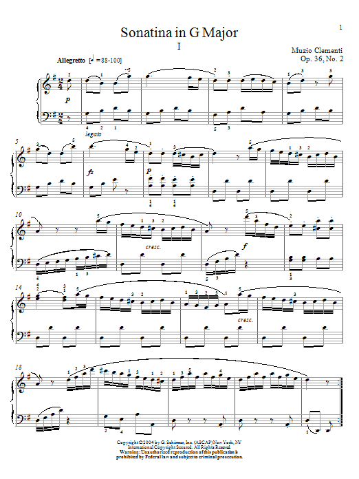 Muzio Clementi Sonatina In G Major, Op. 36, No. 2 Sheet Music