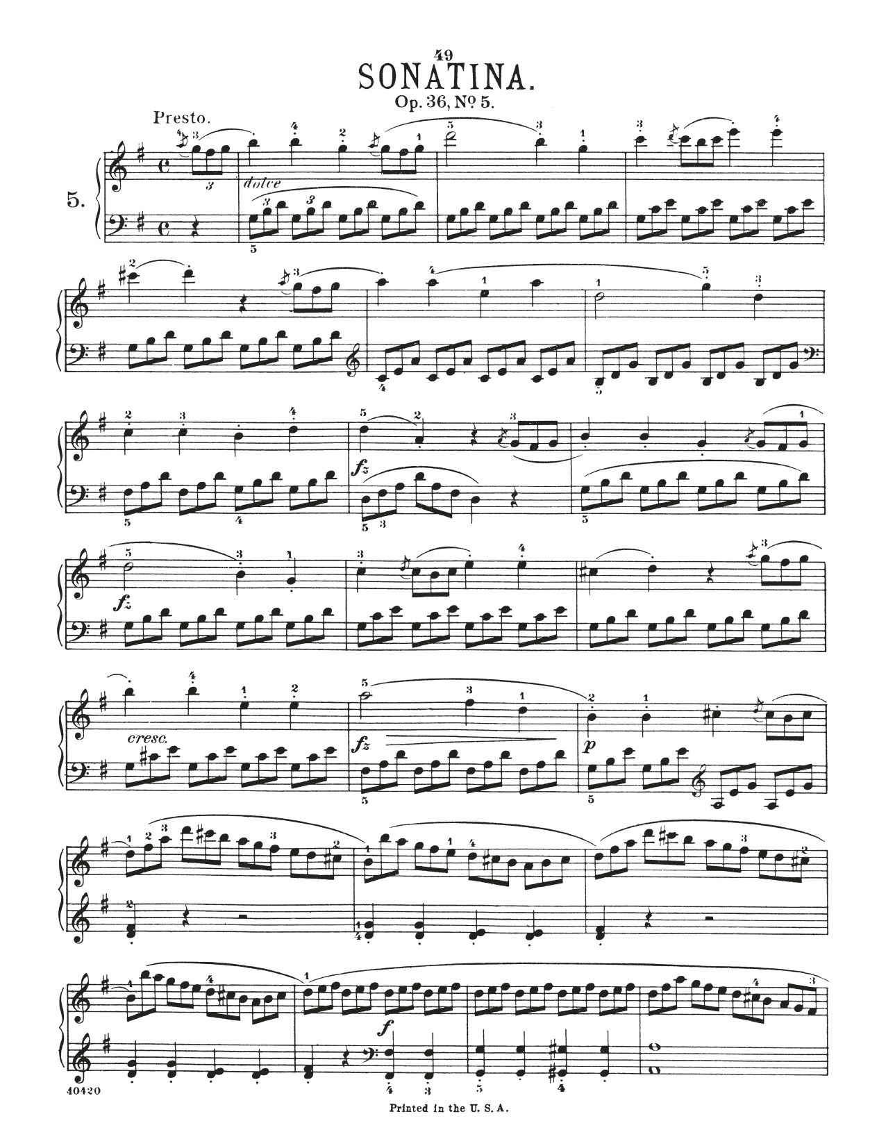 Muzio Clementi Sonatina In G Major, Op. 36, No. 5 Sheet Music