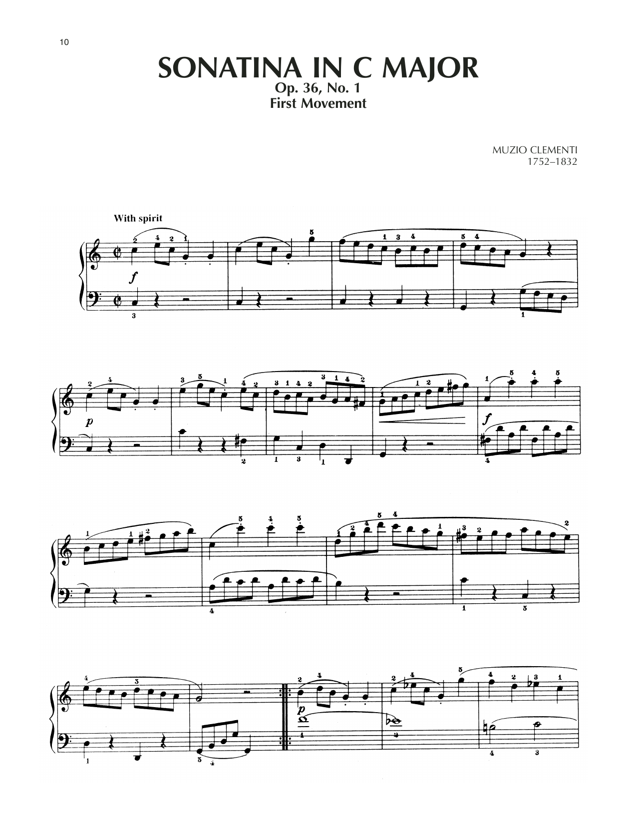 Muzio Clementi Spiritoso, Sonatina In C Major, Op. 36, No. 1 Sheet Music