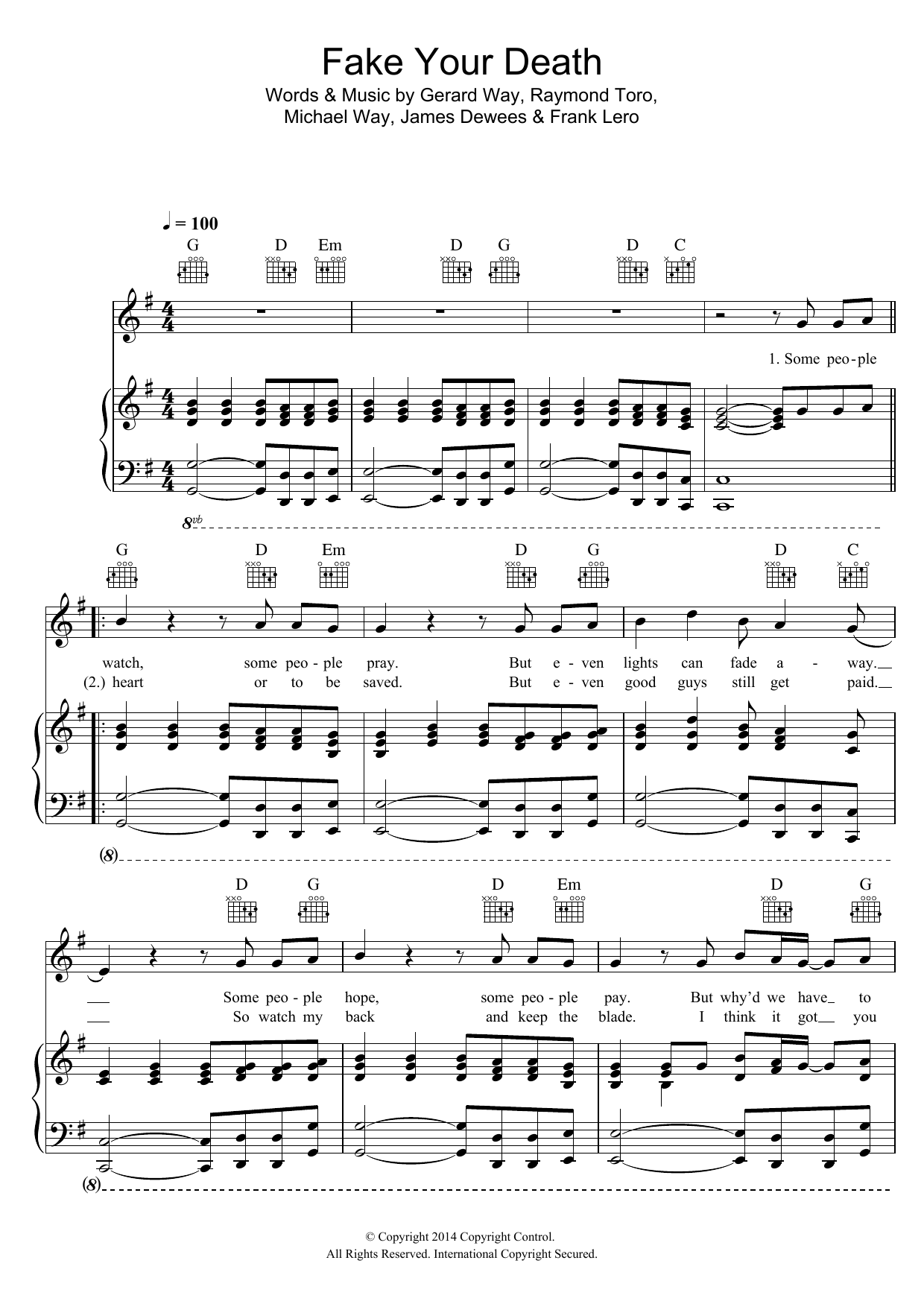 My Chemical Romance Fake Your Death Sheet Music