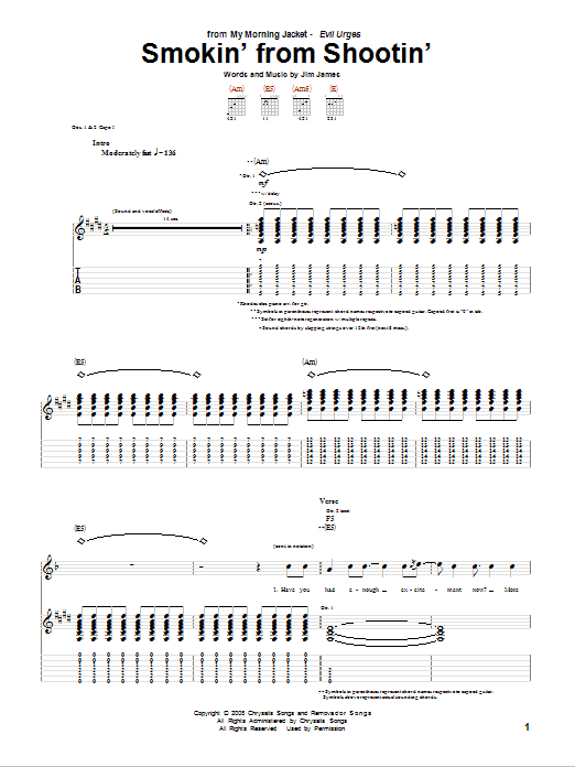 My Morning Jacket Smokin' From Shootin' Sheet Music