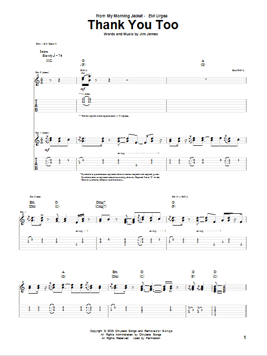 My Morning Jacket Thank You Too Sheet Music
