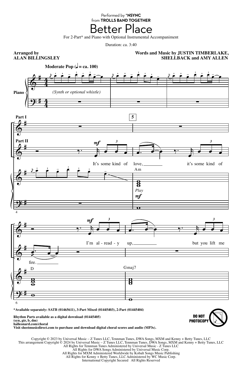 *NSYNC Better Place (arr. Alan Billingsley) Sheet Music