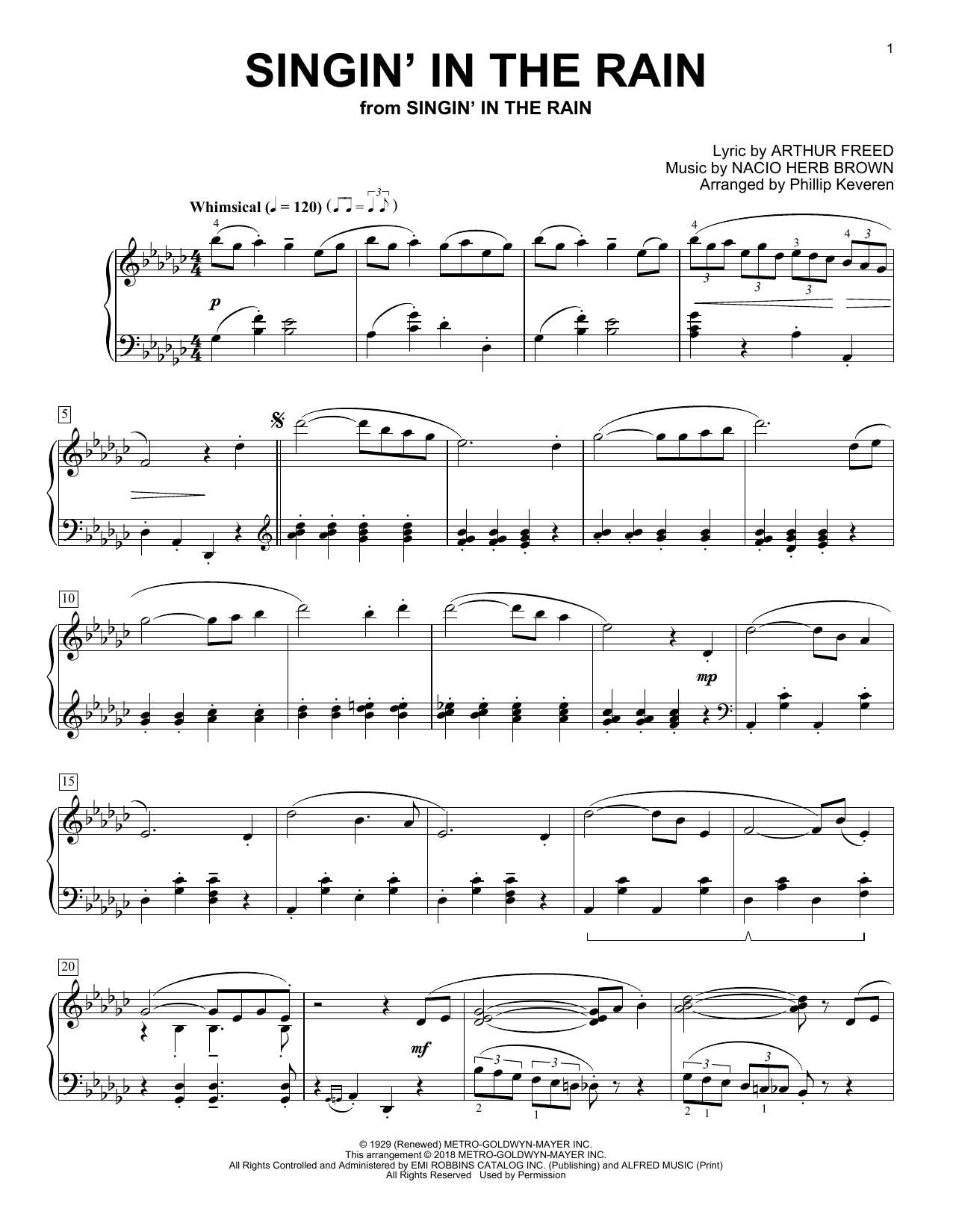 Nacio Herb Brown Singin' In The Rain (arr. Phillip Keveren) Sheet Music
