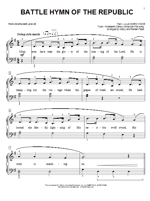 Nancy and Randall Faber Battle Hymn of the Republic Sheet Music