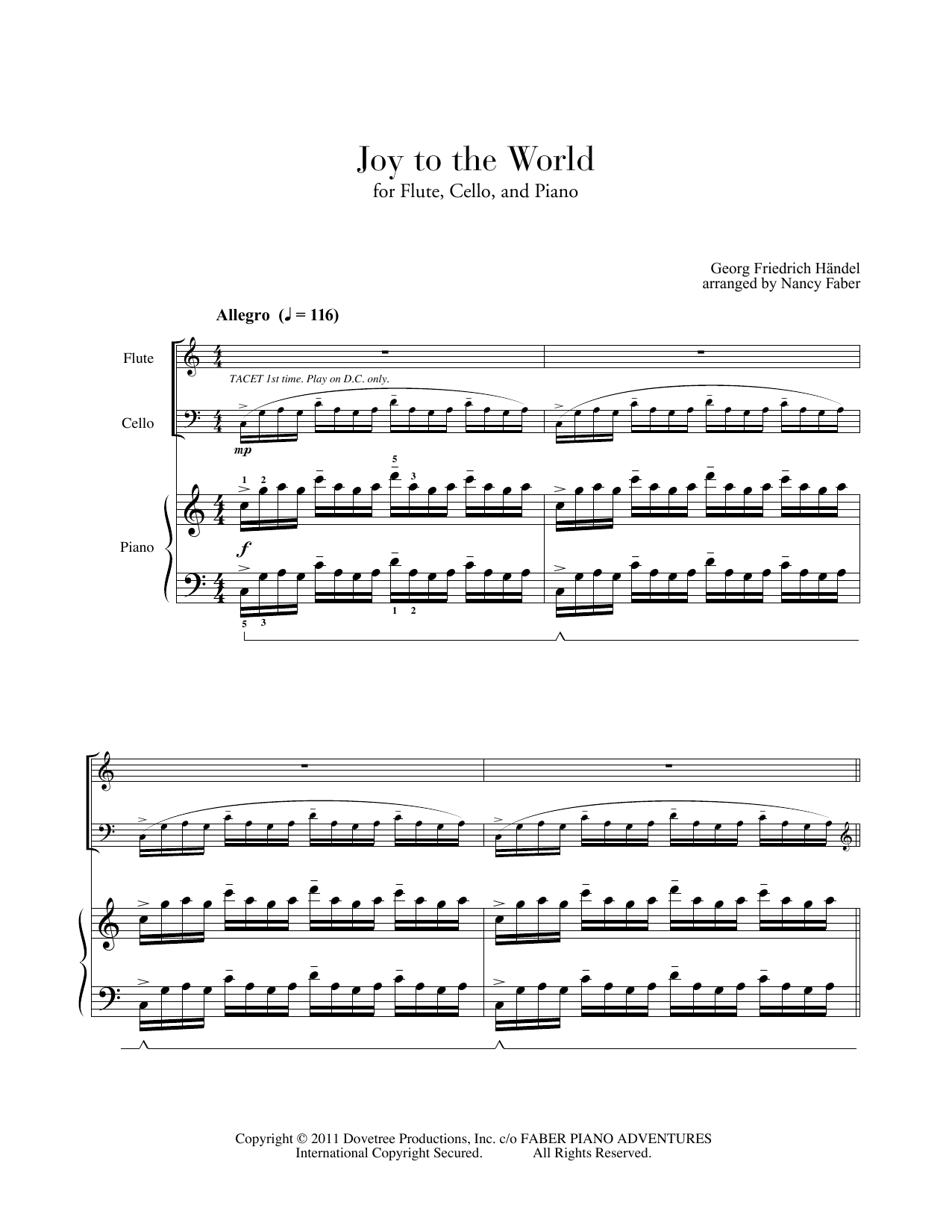 Nancy Faber Joy to the World (for Flute, Cello, Piano) Sheet Music