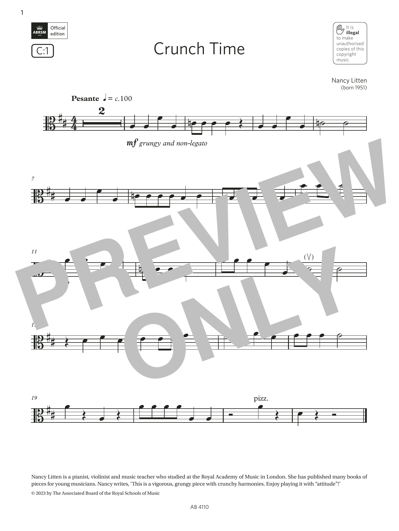 Nancy Litten Crunch Time (Grade Initial, C1, from the ABRSM Viola Syllabus from 2024) Sheet Music