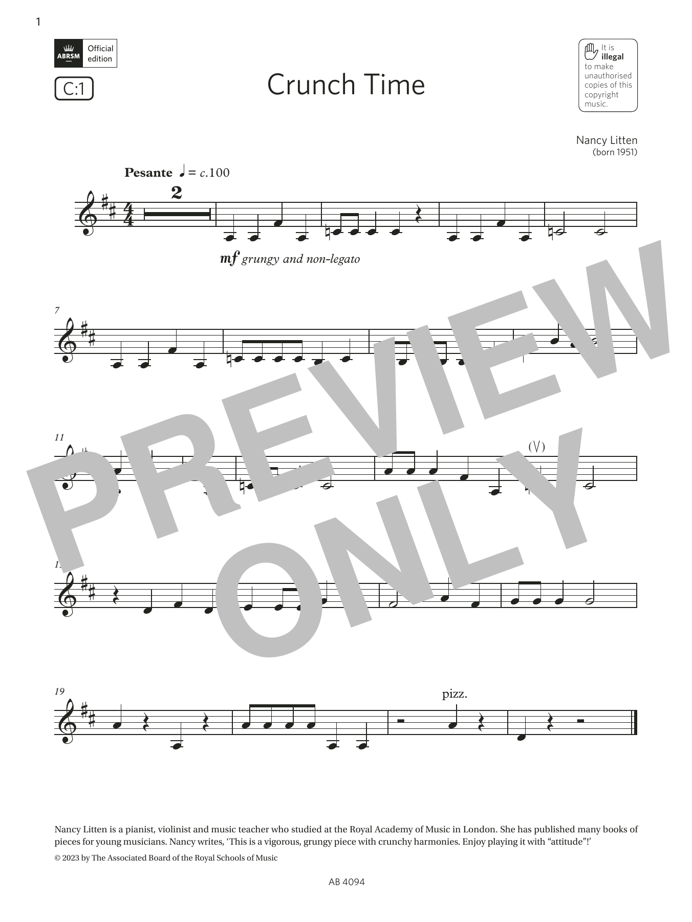 Nancy Litten Crunch Time (Grade Initial, C1, from the ABRSM Violin Syllabus from 2024) Sheet Music
