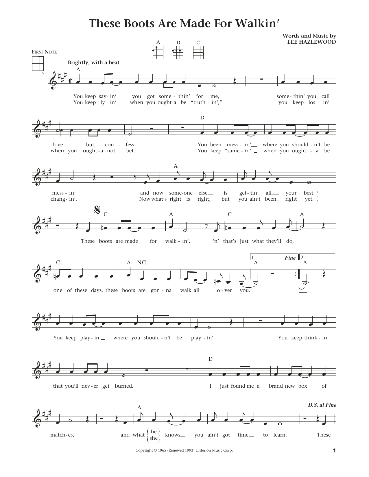 Nancy Sinatra These Boots Are Made For Walkin' (from The Daily Ukulele) (arr. Liz and Jim Belo Sheet Music