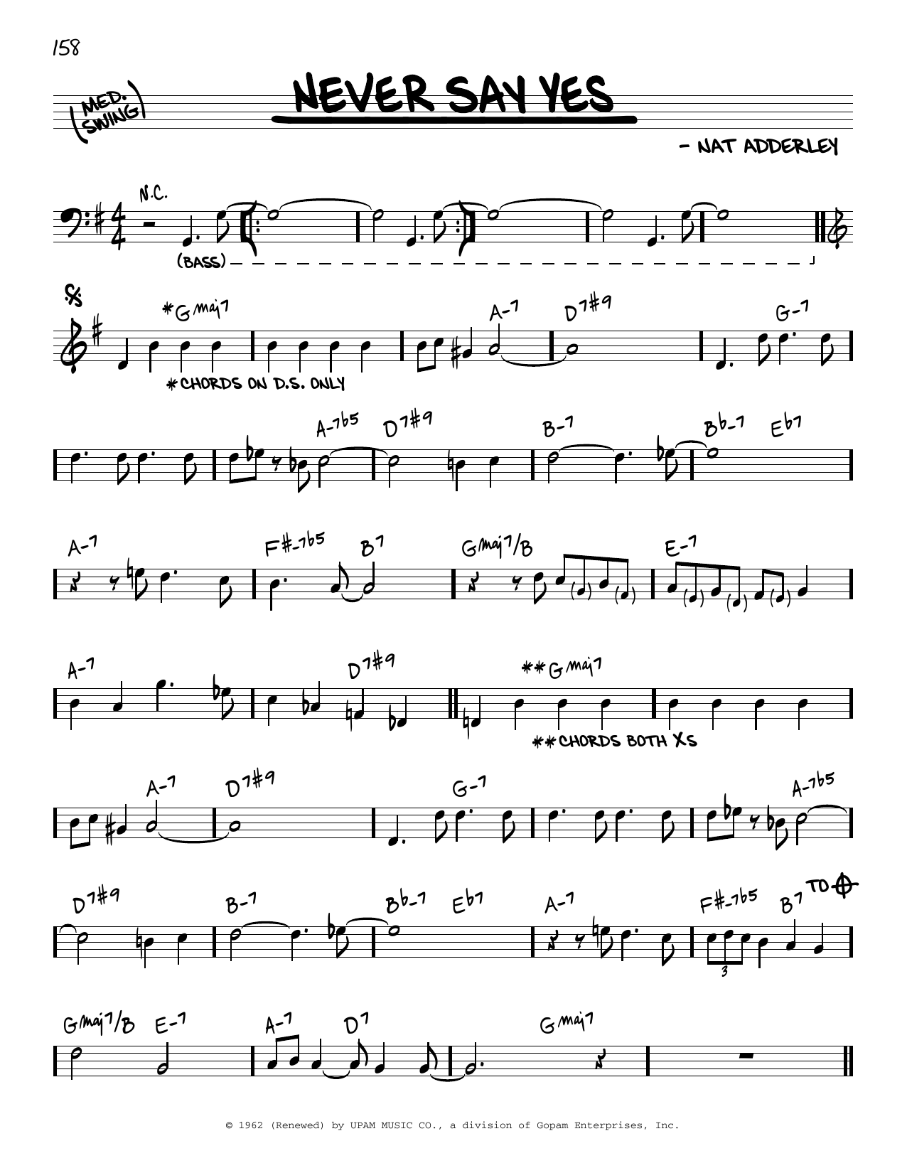 Nancy Wilson & Cannonball Adderley Never Say Yes Sheet Music