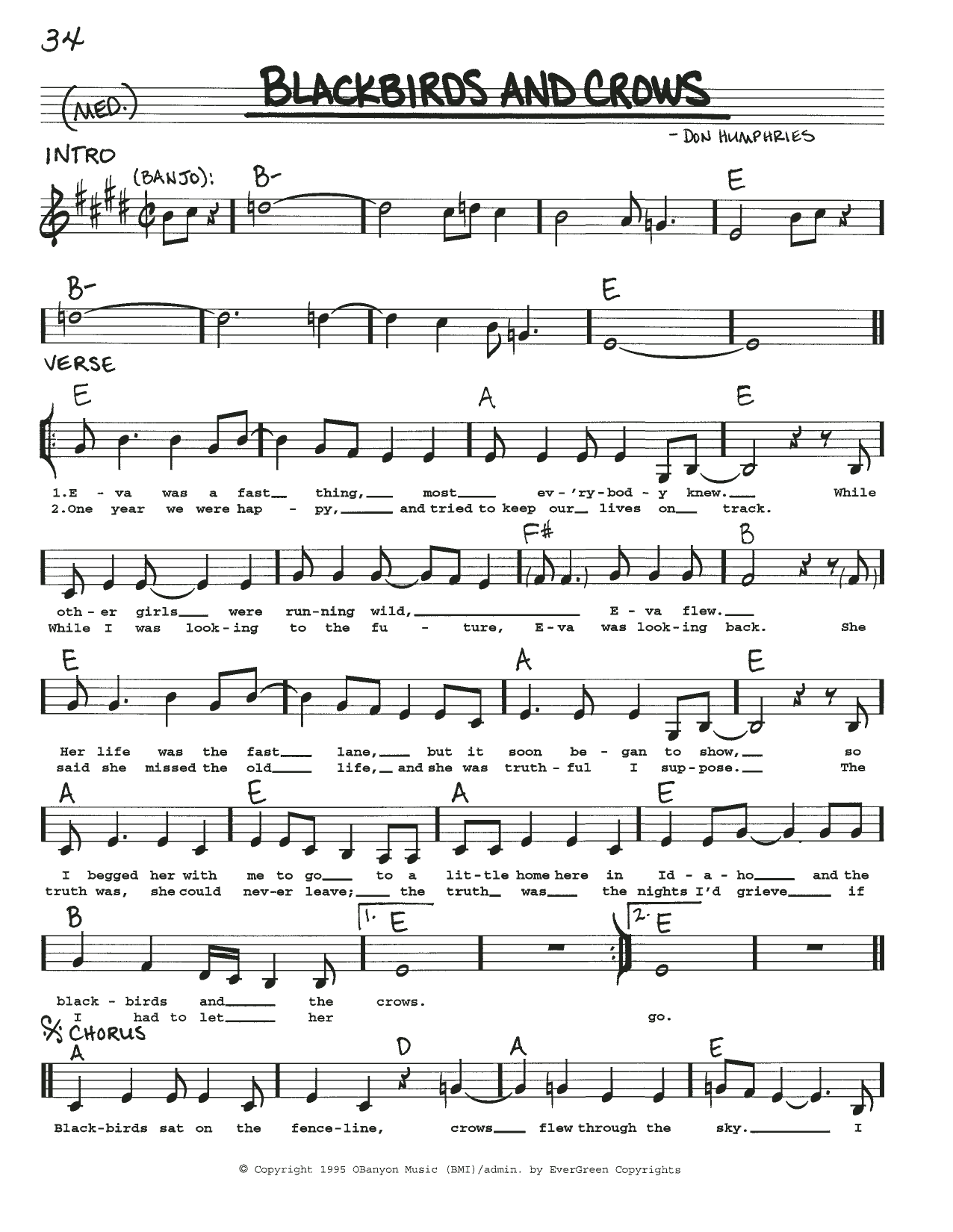 Nashville Bluegrass Band Blackbirds and Crows Sheet Music
