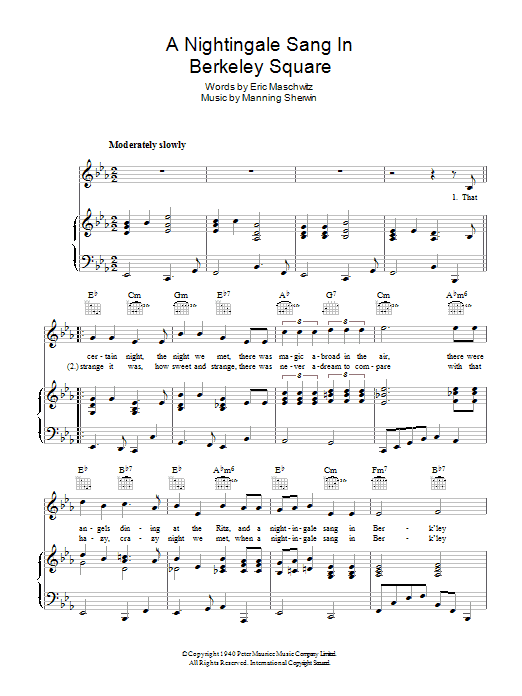 Nat King Cole A Nightingale Sang In Berkeley Square Sheet Music