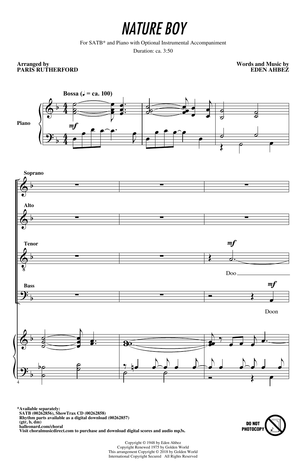 Nat King Cole Nature Boy (arr. Paris Rutherford) Sheet Music