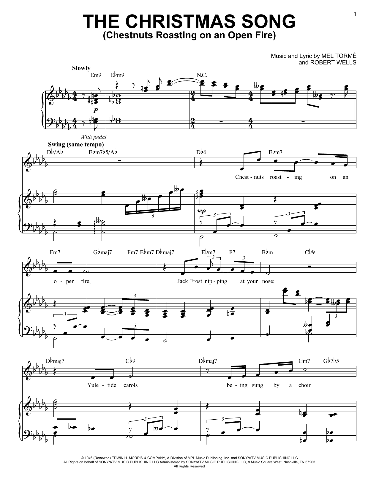 Nat King Cole The Christmas Song (Chestnuts Roasting On An Open Fire) Sheet Music