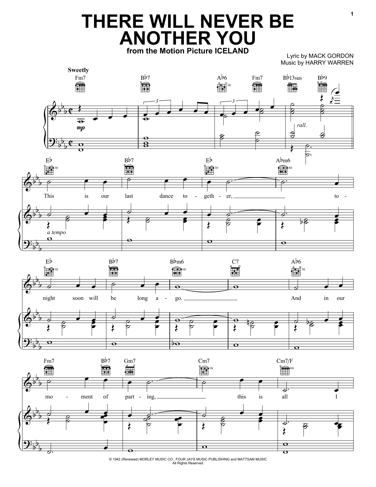 Nat King Cole There Will Never Be Another You Sheet Music