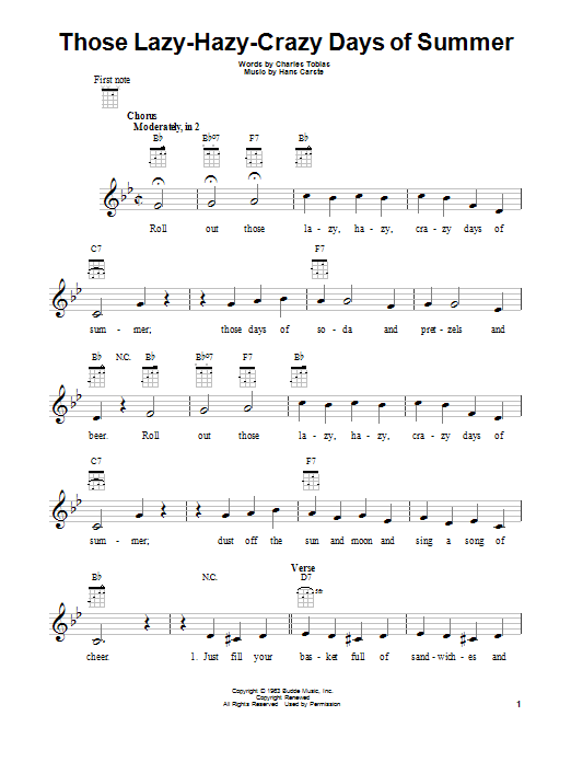 Nat King Cole Those Lazy-Hazy-Crazy Days Of Summer Sheet Music